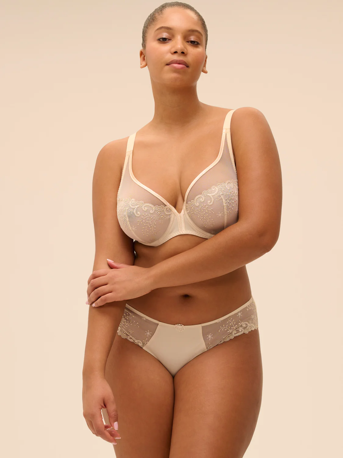 Plunging underwired bra - Topaz Beige - Image 12
